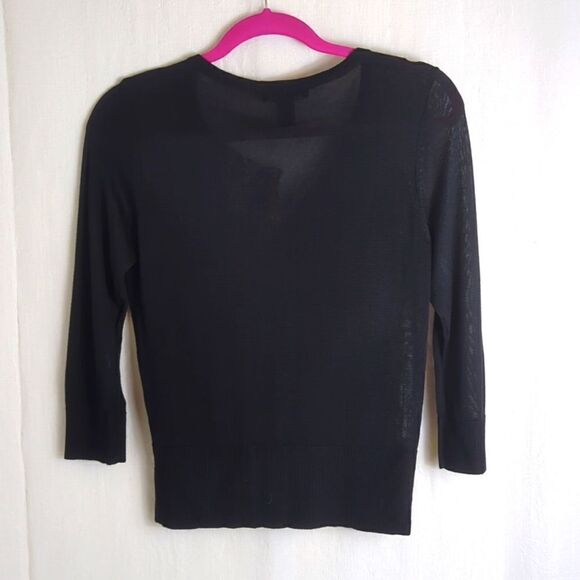 White House Black Market Black Cardigan with Chiffon Ruffle Size Small - Picture 5 of 6